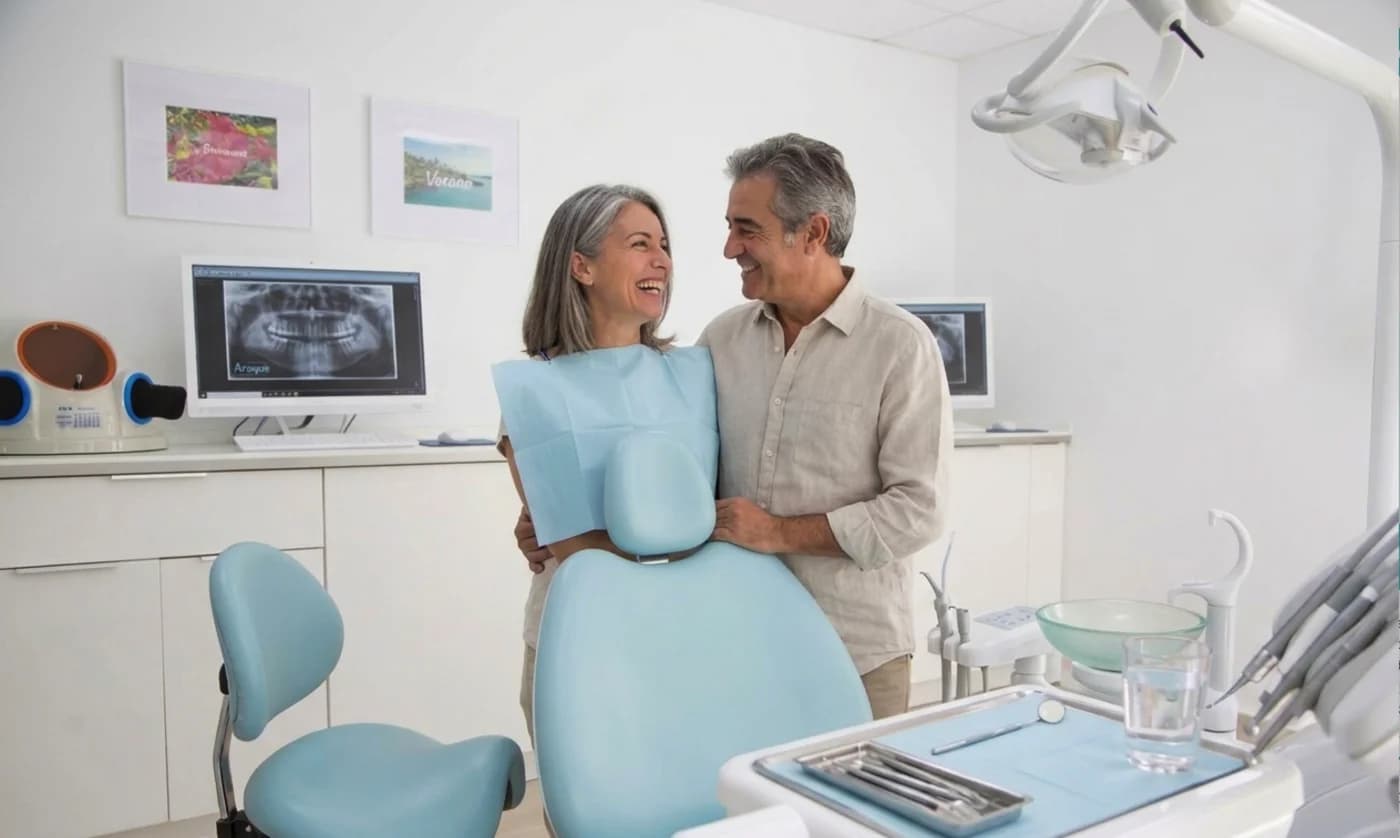 Pareja sonriendo en la Clínica Dental Araque en Las Rozas de Madrid